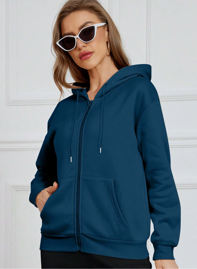 Casual Hooded Kangaroo Pocket Sweatshirt with Zipper